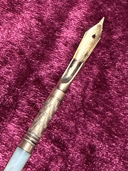 Antique Mother of Pearl Dip Pen – Remex N.Y. Nib Ornate Metal Holder