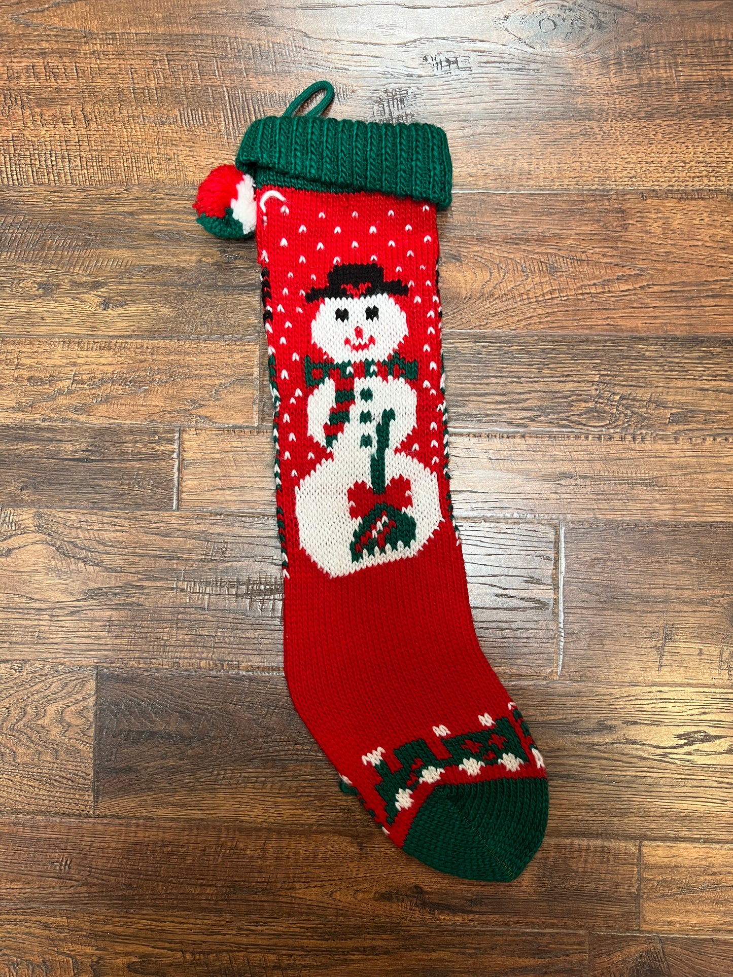 Vintage Christmas - Knit Stocking - Snowman on Red