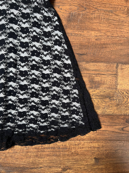 Vintage Clothing - Y2K Cocktail Dress - V-Neck - Black Lace on White - Medium