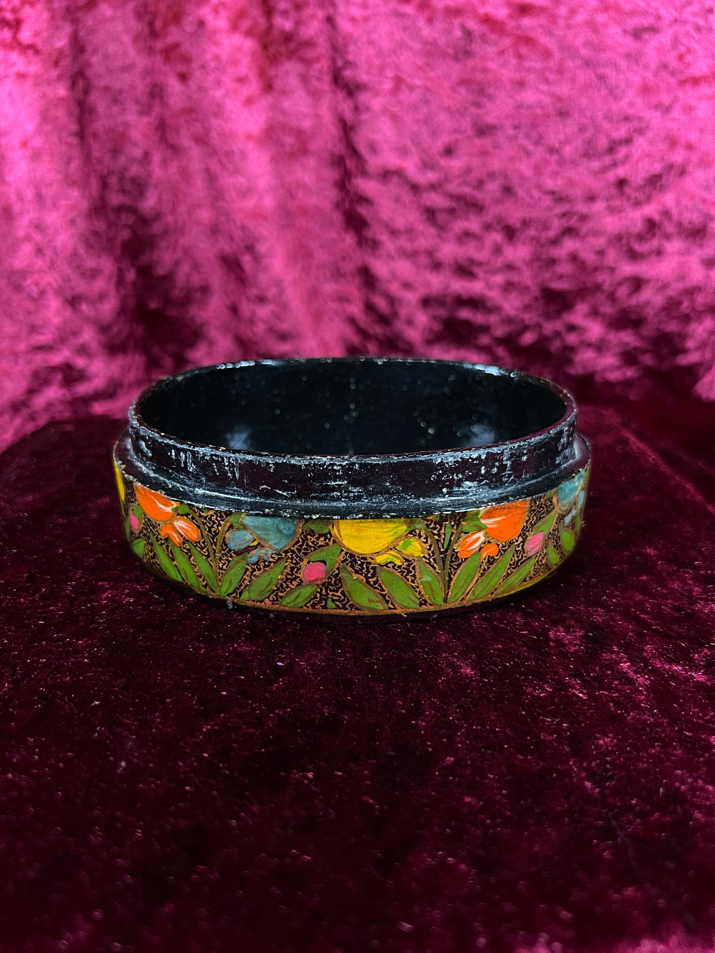 Vintage Papier Mache Trinket Box - Hand Painted Floral Kashmir Style