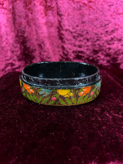 Vintage Papier Mache Trinket Box - Hand Painted Floral Kashmir Style
