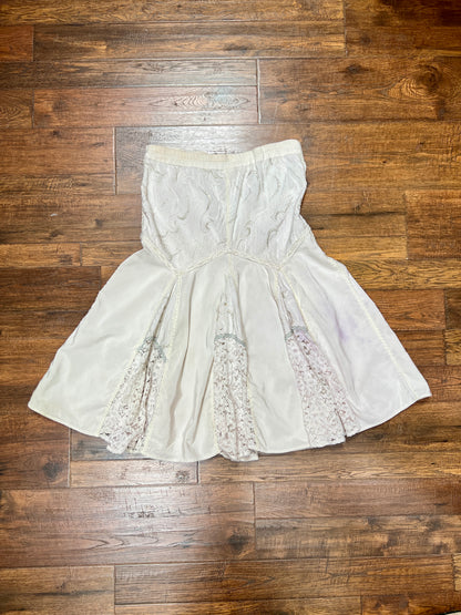 Vintage Romantic Bridal Cotton Lace Flare Midi Skirt - Embroidered Panels - Modelle