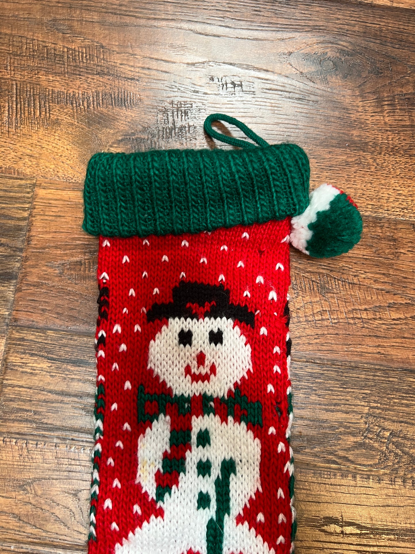 Vintage Christmas - Knit Stocking - Snowman on Red