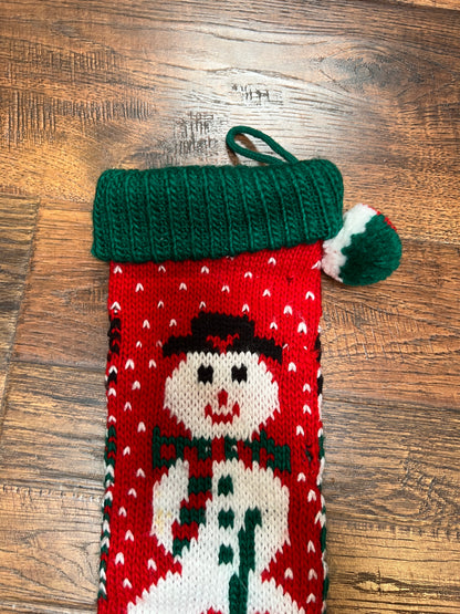 Vintage Christmas - Knit Stocking - Snowman on Red