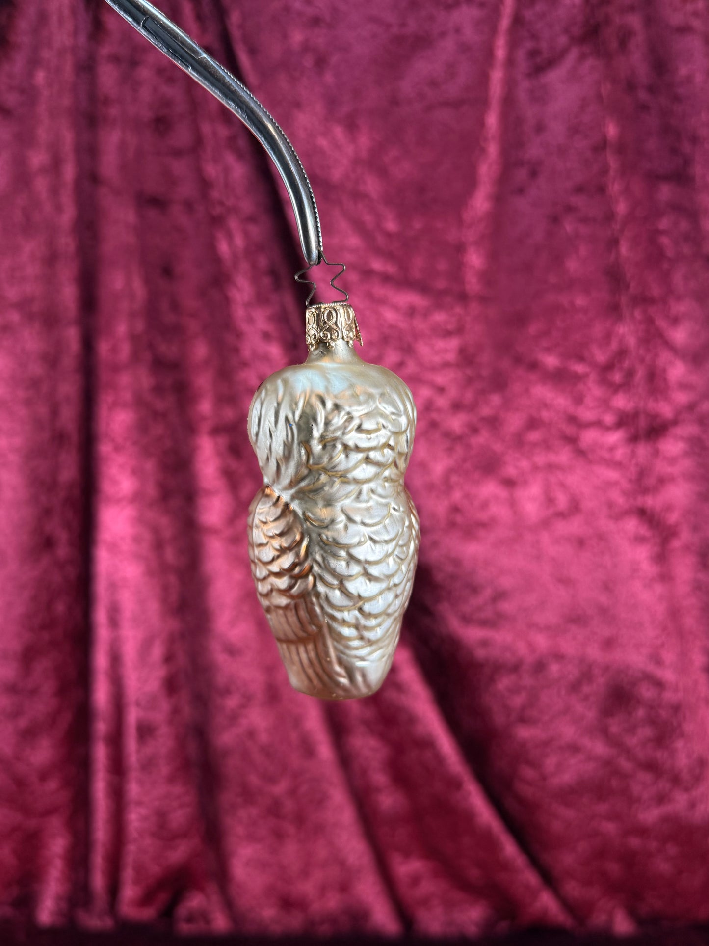 Vintage Christmas - Handblown Glass Ornament - Glitter Owl - Inge Glas - Germany