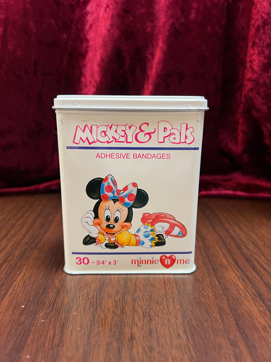 Vintage Advertisement - Metal Storage Tin - Mickey & Pals Adhesive Bandages - Minnie 'N Me - Walt Disney Co.