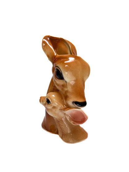 Vintage Vase - Glazed Ceramic Deer - Doe and Baby Fawn - Royal Copley