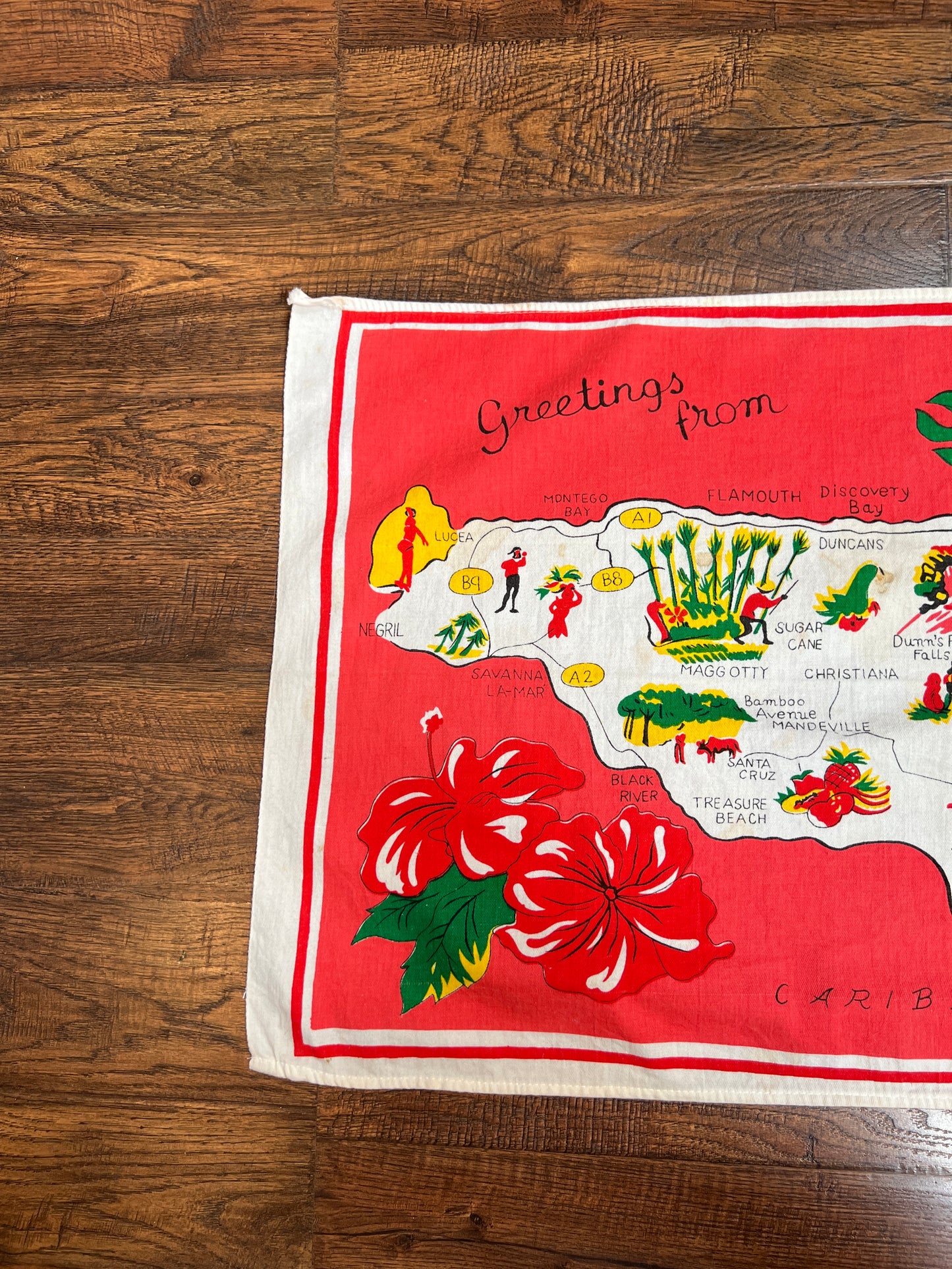 Vintage Linens - Souvenir Tea Towel - Greetings From Jamaica