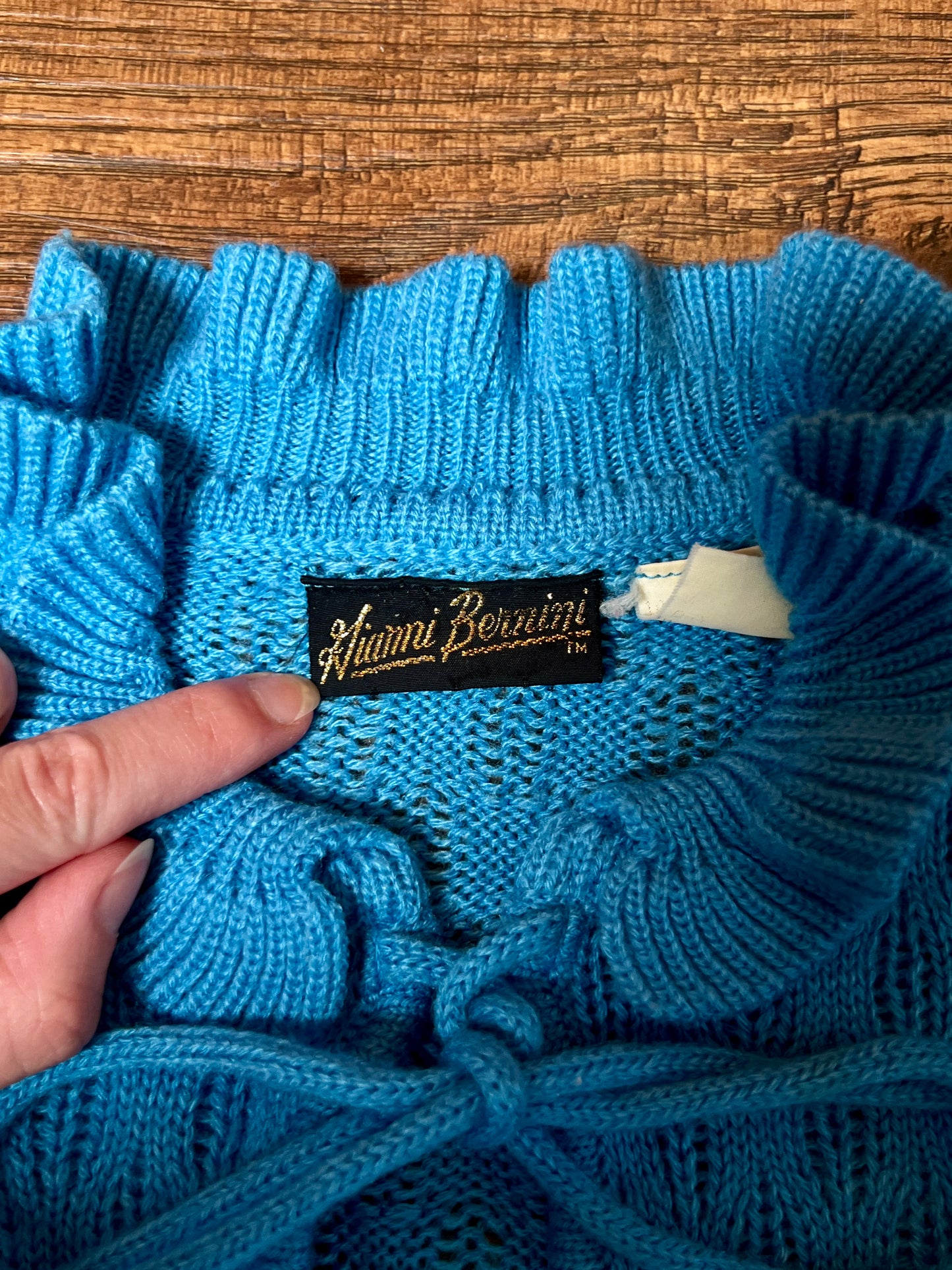 Vintage Gianni Benini Sweater - Robin's Egg Blue Open Knit Tie Neck Pullover - Medium