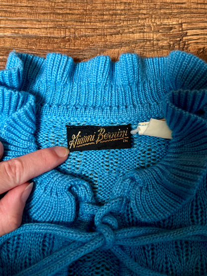 Vintage Gianni Benini Sweater - Robin's Egg Blue Open Knit Tie Neck Pullover - Medium