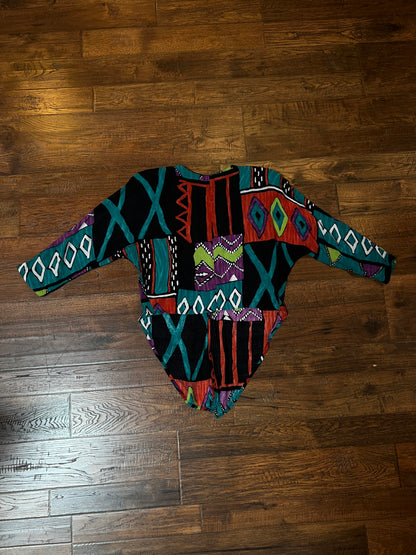Vintage Petites Essay Sharon Anthony Blouse - Bold Abstract Tie Front Cropped Top - Medium