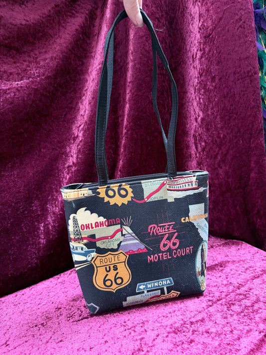 Vintage Y2K Route 66 Shoulder Bag – Rhinestone Road Trip Print