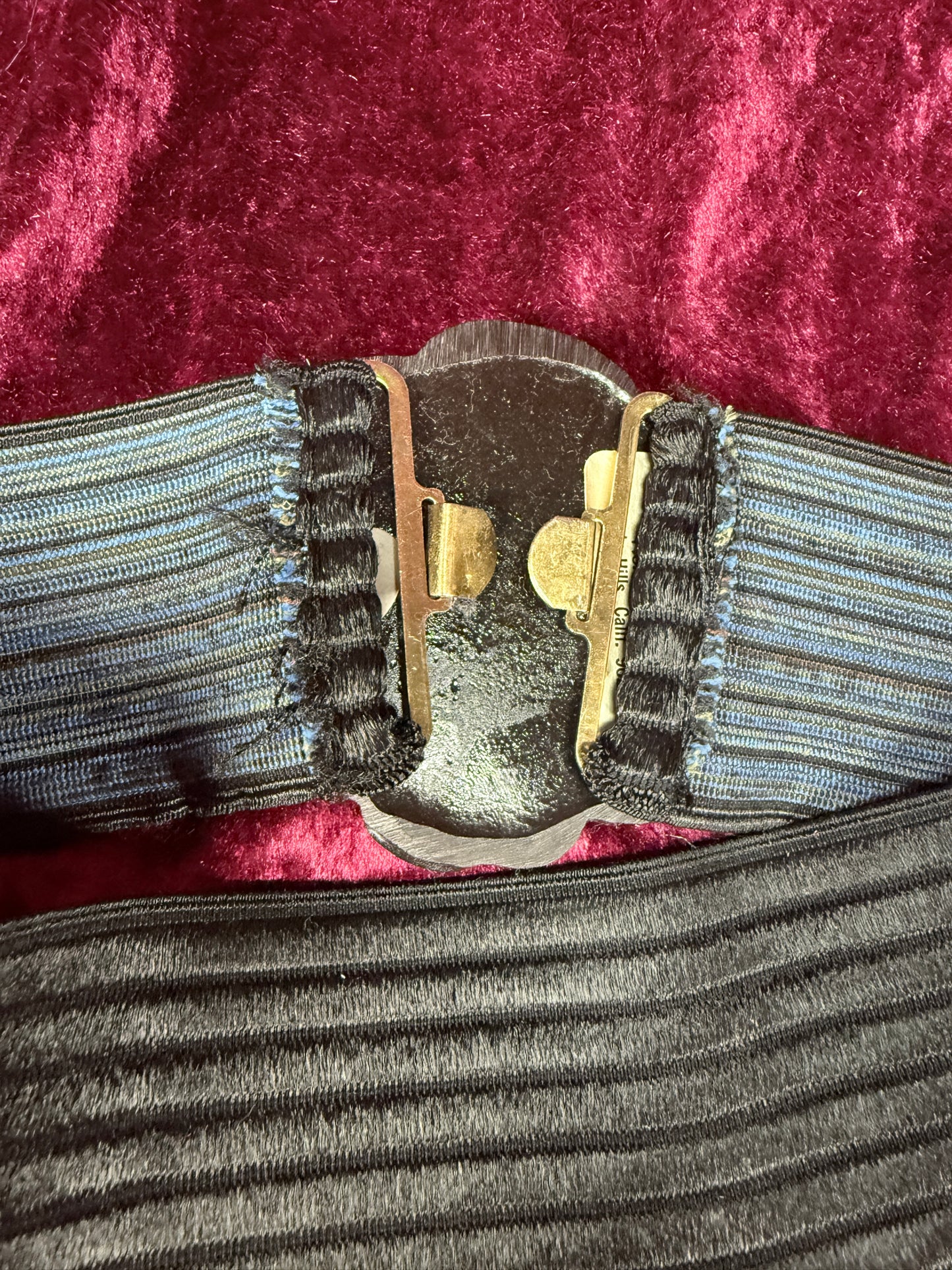 Vintage Elastic Waist Belt - Black Rose Statement Buckle - Charmant Belts California