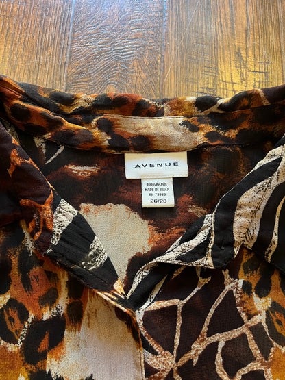 Vintage Rayon Button Front Shirt - Patchwork Animal Print by Avenue - 2X-Large