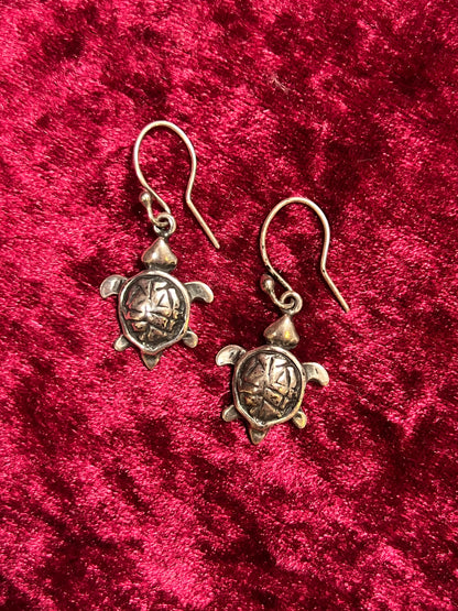 Vintage Jewelry - Drop Earrings - 925 Sterling Silver - Turtles