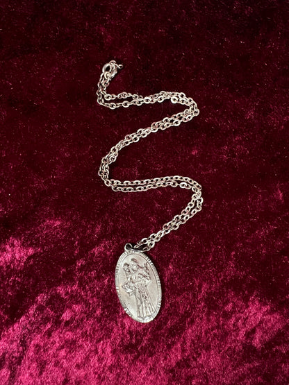 Vintage Sterling Silver Saint Christopher Necklace - Religious Medal Pendant