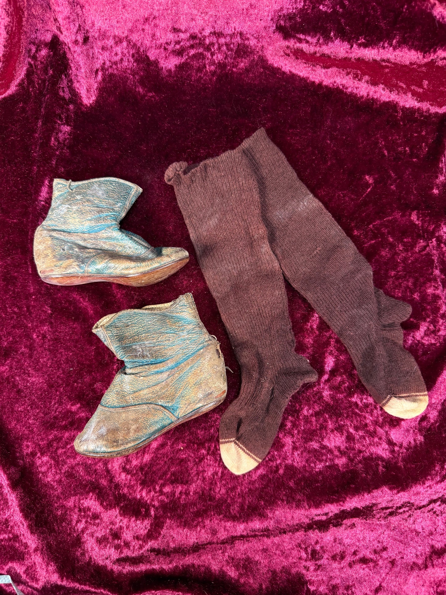 Antique Leather Baby Shoes / Boots – Edwardian Button Up High Tops in Teal