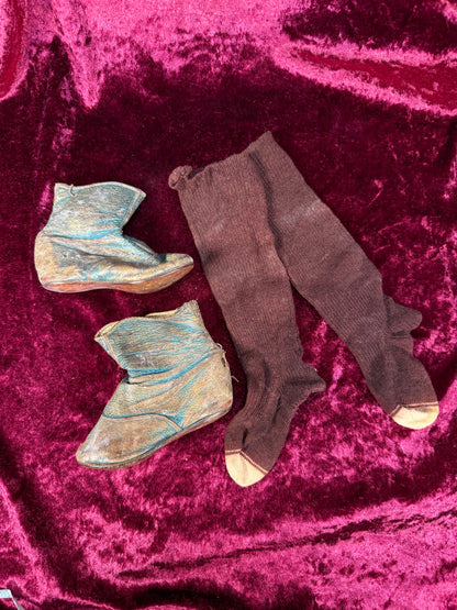 Antique Leather Baby Shoes / Boots – Edwardian Button Up High Tops in Teal