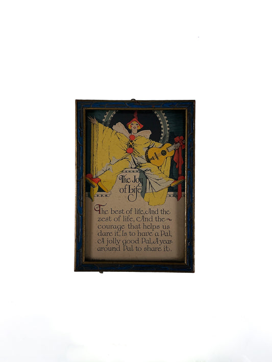 Antique Wall Art - Art Deco Framed Print - The Joy of Life Poem - Pierrot - G.A. Co. - 1926