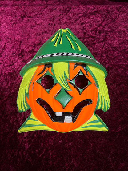 Vintage USA Plastic Halloween Mask - Scarecrow Jack-O-Lantern Face
