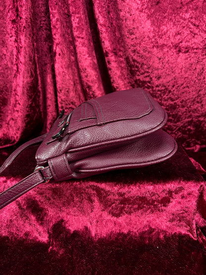 Vintage Faux Leather Crossbody Bag - Burgundy Pebbled Utility Purse - Rosetti