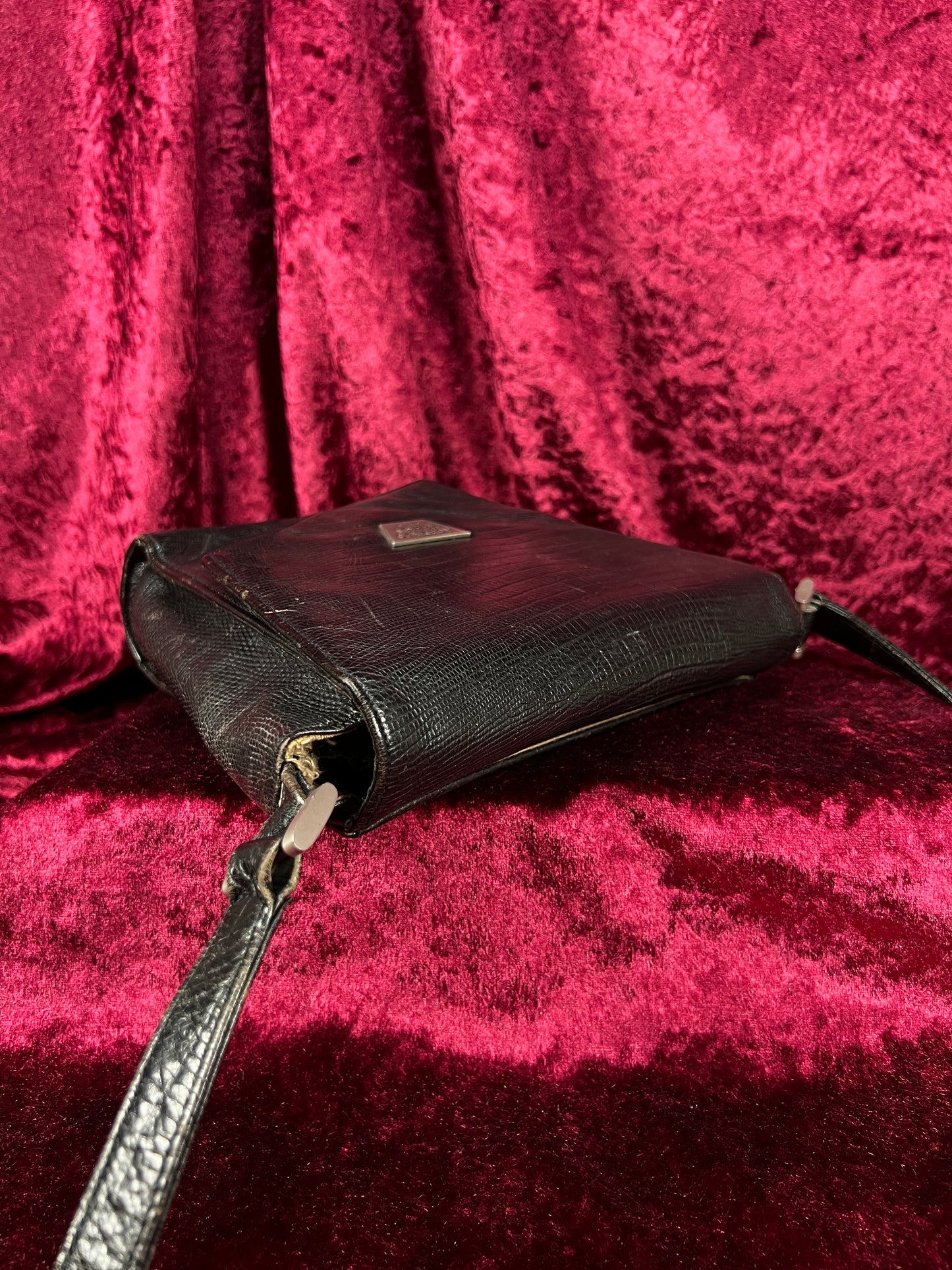 Vintage Roberto Fabris Leather Crossbody Bag - Black Lizard Embossed Purse