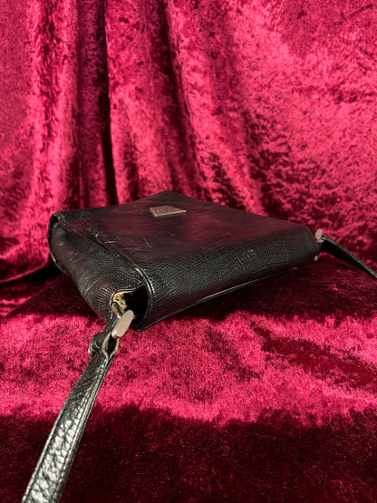 Vintage Roberto Fabris Leather Crossbody Bag - Black Lizard Embossed Purse