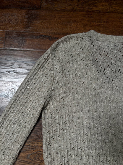 Vintage Penrose Lightweight Knit Sweater – Beige V-Neck Pullover – Medium