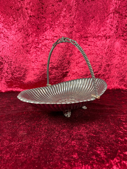 Vintage Home Decor - Silver Plate Basket Fruit Bowl - Antique Patina - Footed
