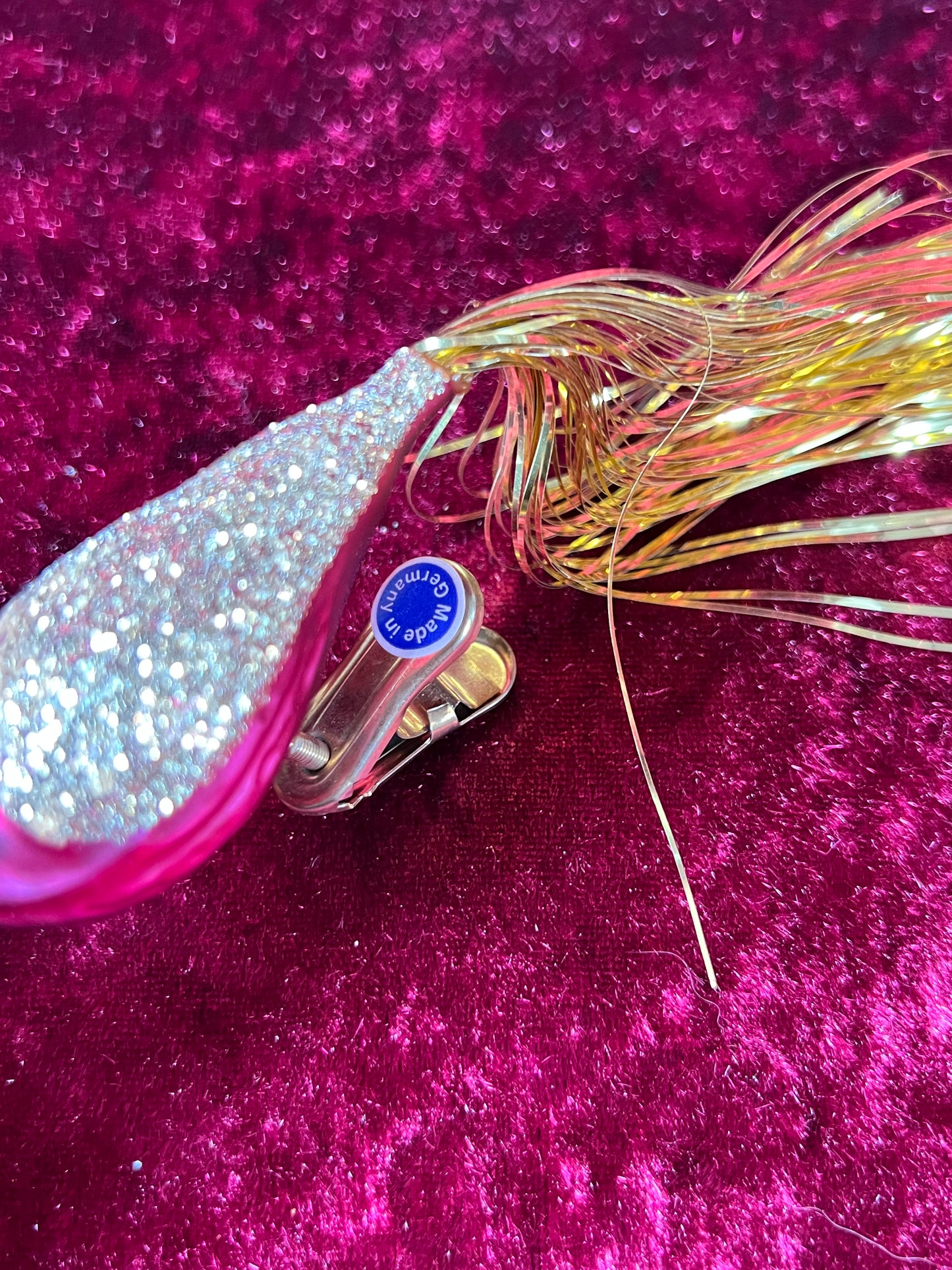 Vintage Christmas - Glass Clip-On Ornament - Burgundy Cardinal with Gold Tinsel Tail - German