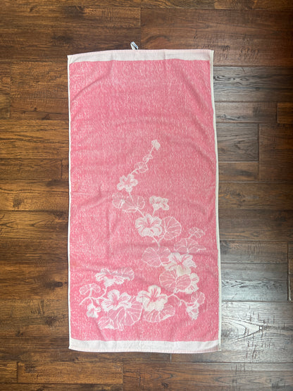 Vintage Linens - Terry Cloth Hand Towel Set - Vining Morning Glory Flowers - Baby Pink - 100% Cotton
