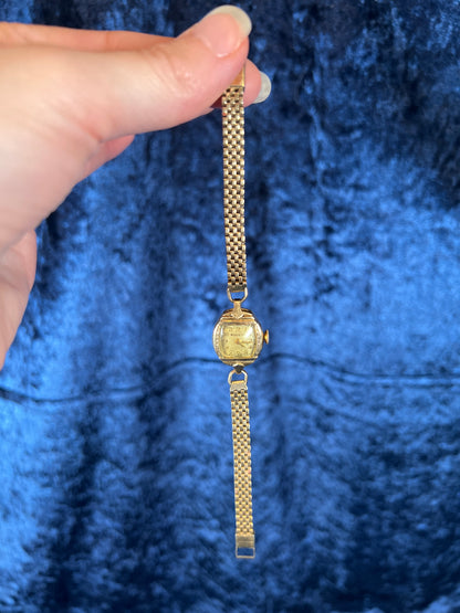 Vintage Gold-Tone Bulova Wristwatch - Petite Face and Stretch Bracelet