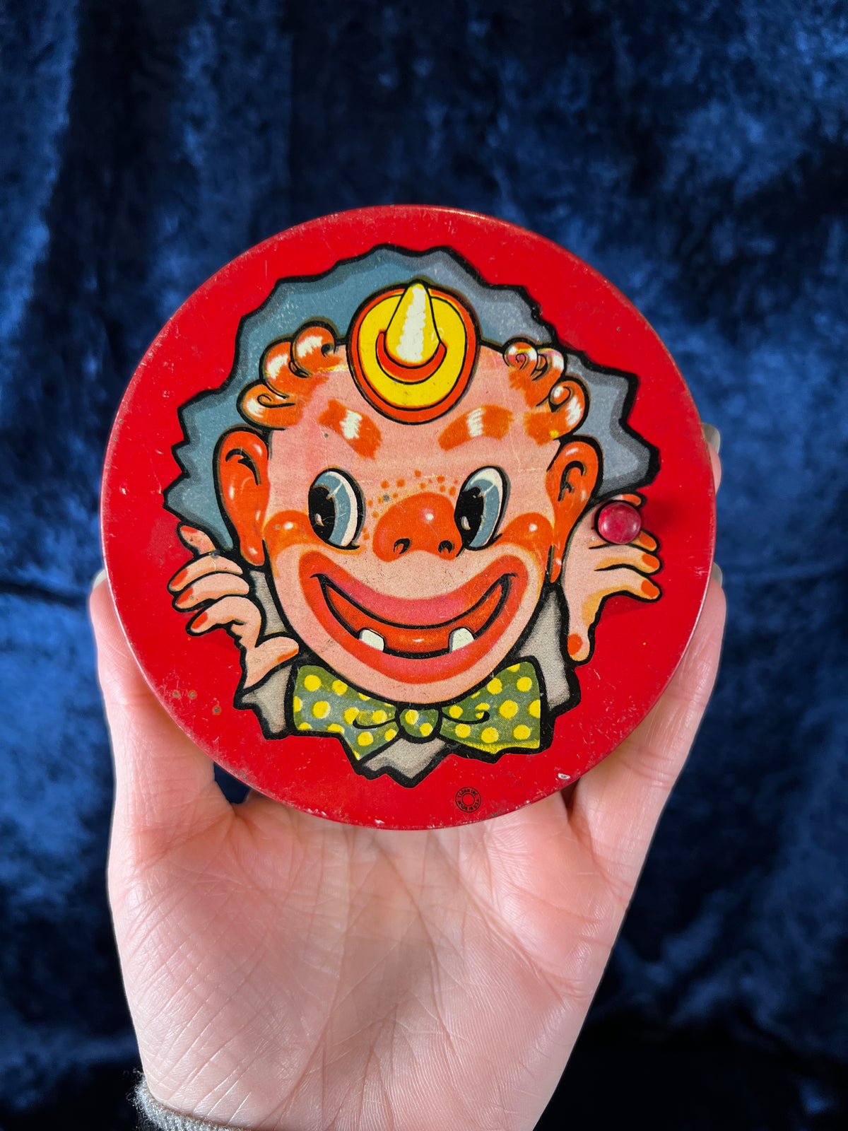Vintage Metal Wind-Up Clown Toy - Lithographed Face and Tin Collectible