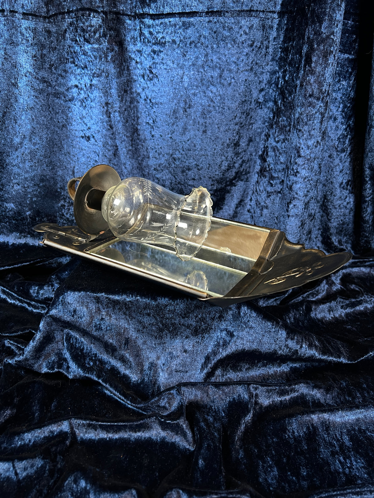 Vintage Metal and Glass Wall Sconce - Mirrored Panels and Floral Motif