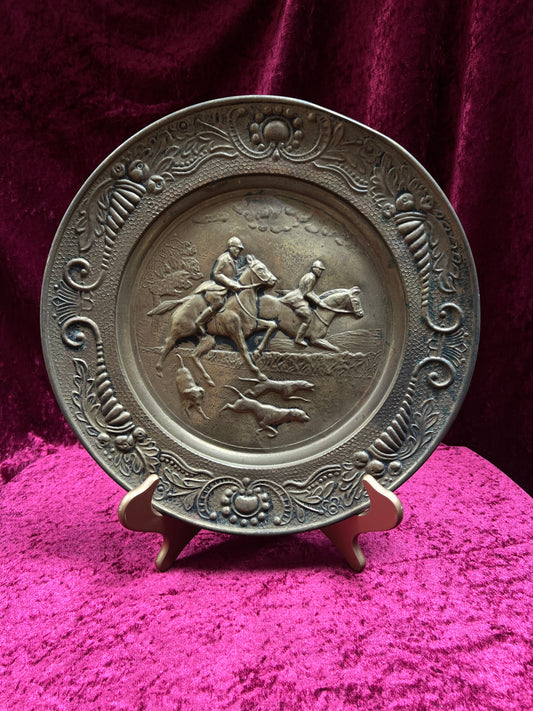 Vintage Brass Wall Plaque - Equestrian Relief and Ornate Spanish Decor