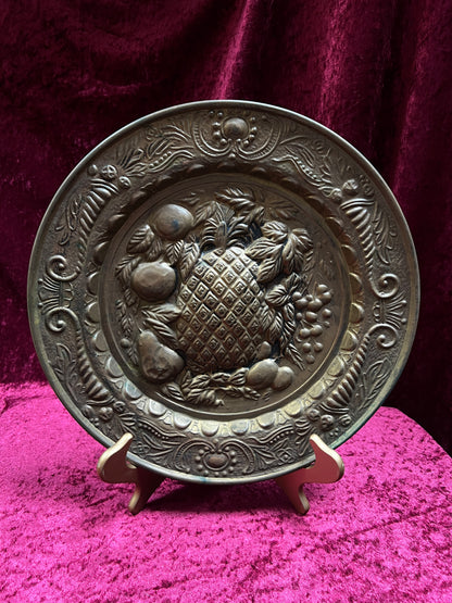 Vintage Brass Fruit Plaque - Ornate Pineapple Wall Display