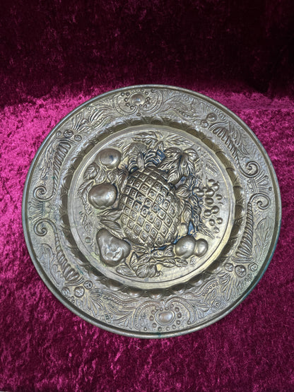 Vintage Brass Fruit Plaque - Ornate Pineapple Wall Display