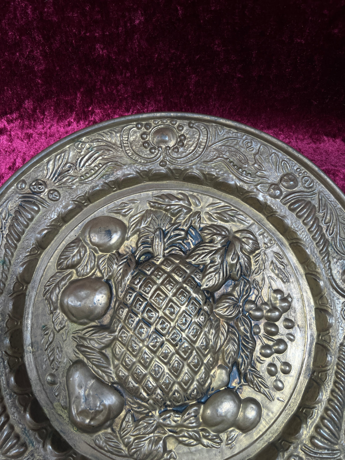 Vintage Brass Fruit Plaque - Ornate Pineapple Wall Display