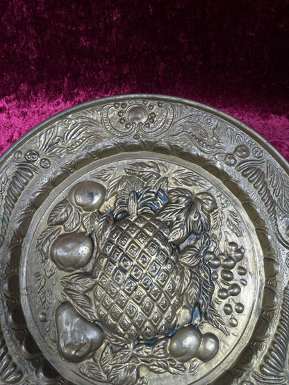 Vintage Brass Fruit Plaque - Ornate Pineapple Wall Display