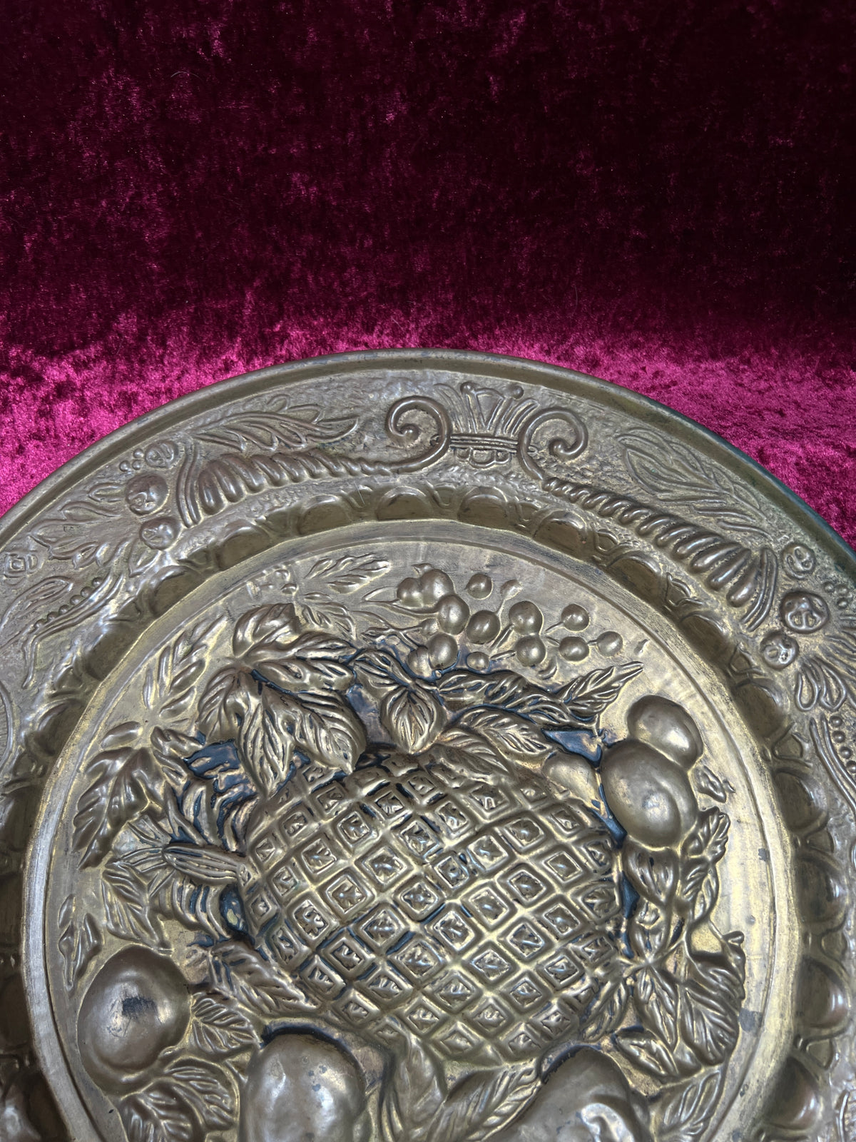 Vintage Brass Fruit Plaque - Ornate Pineapple Wall Display