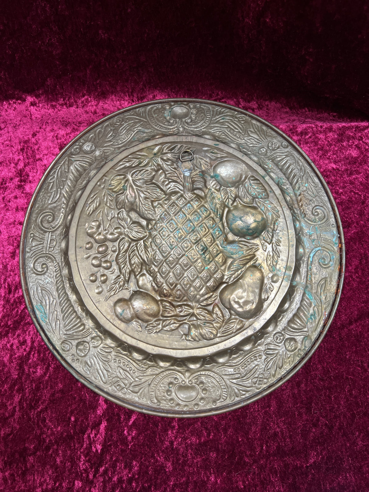 Vintage Brass Fruit Plaque - Ornate Pineapple Wall Display