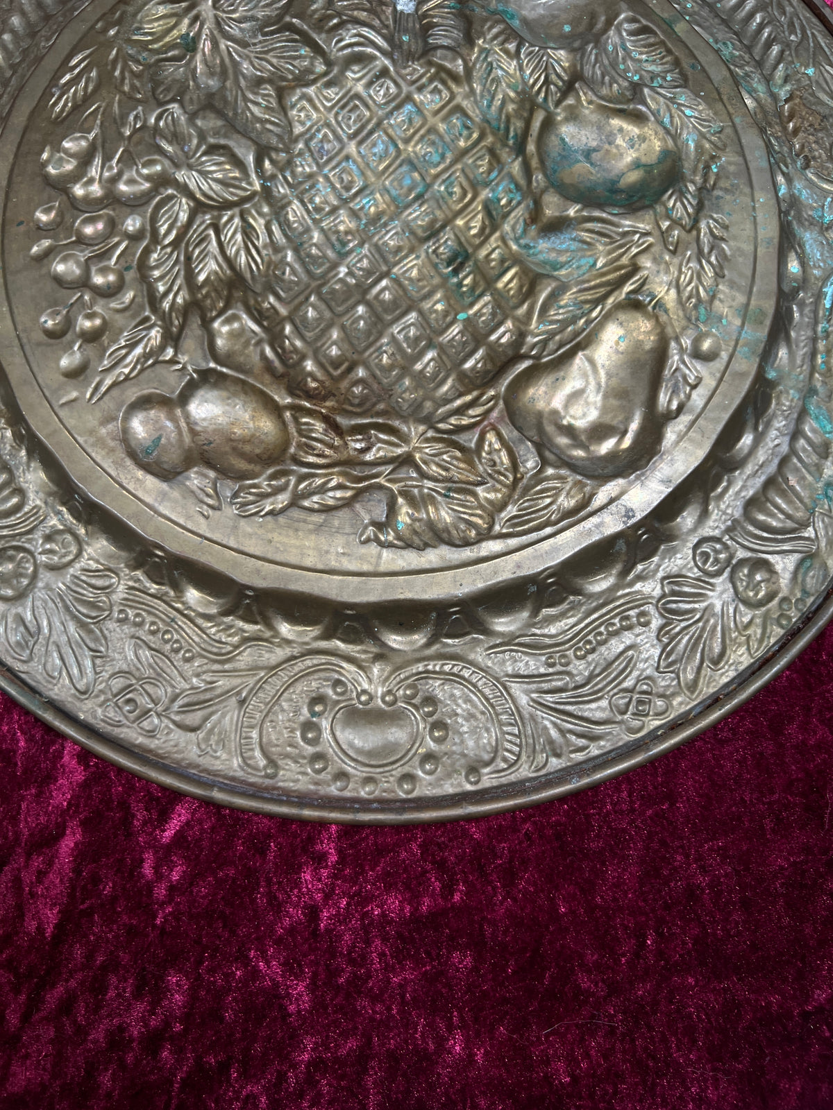 Vintage Brass Fruit Plaque - Ornate Pineapple Wall Display