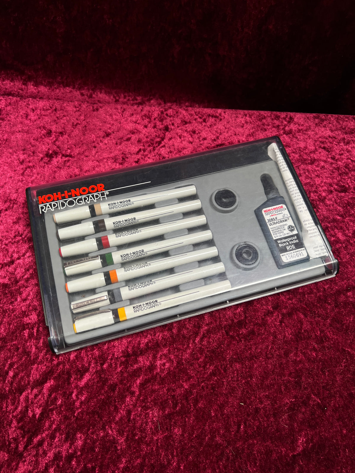 Vintage Technical Drawing Pen Set - Koh-I-Noor Rapidograph Case and Ink Bottle