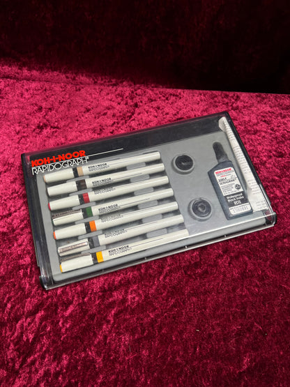 Vintage Technical Drawing Pen Set - Koh-I-Noor Rapidograph Case and Ink Bottle