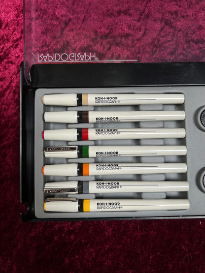 Vintage Technical Drawing Pen Set - Koh-I-Noor Rapidograph Case and Ink Bottle