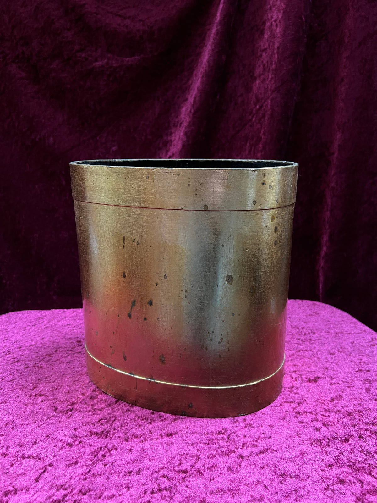 Vintage Pressed Fiberboard Wastebasket - Lacquered Gold Striped Finish