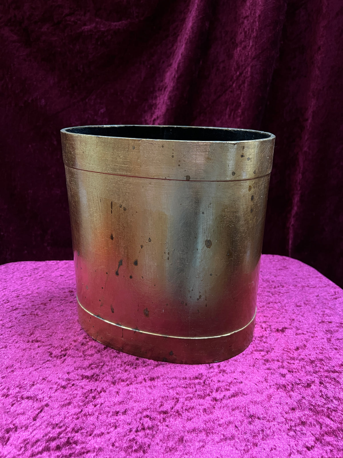 Vintage Pressed Fiberboard Wastebasket - Lacquered Gold Striped Finish