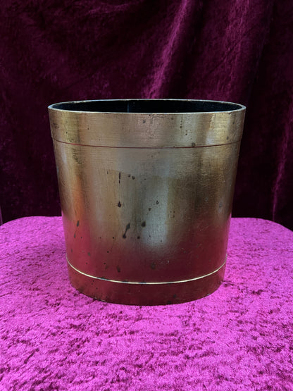 Vintage Pressed Fiberboard Wastebasket - Lacquered Gold Striped Finish