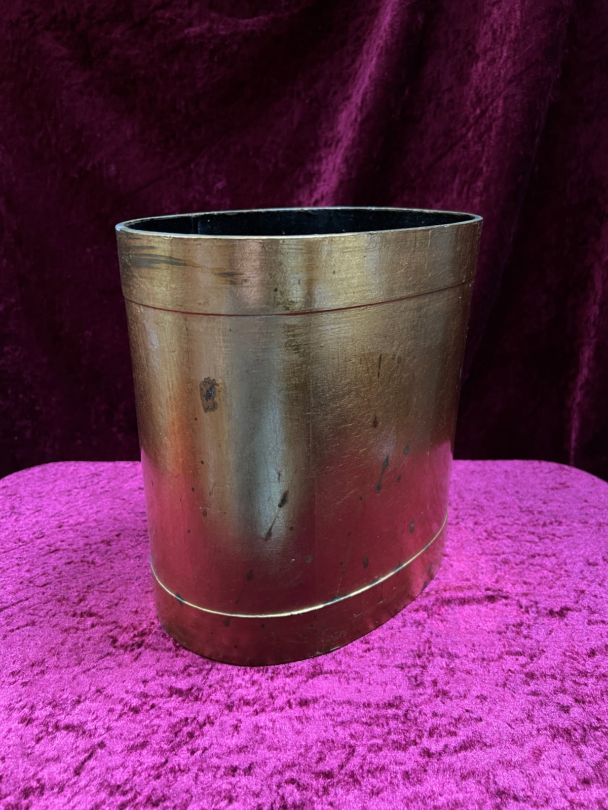 Vintage Pressed Fiberboard Wastebasket - Lacquered Gold Striped Finish
