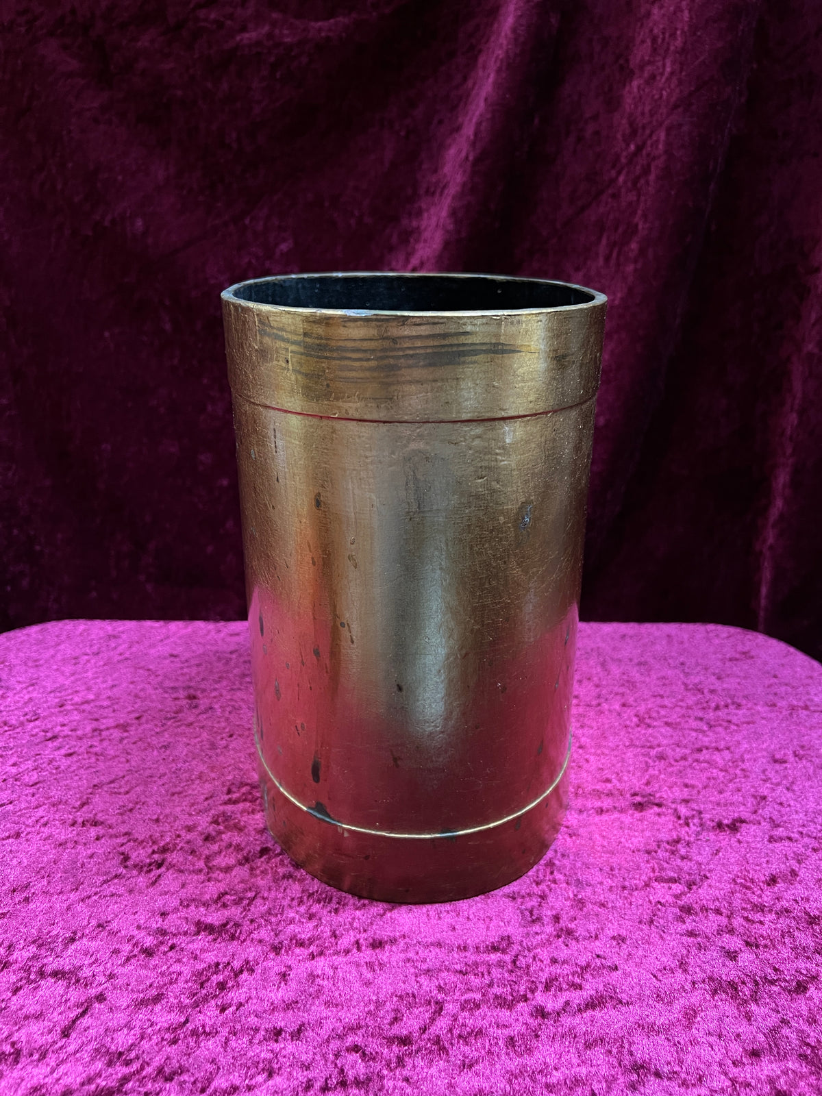 Vintage Pressed Fiberboard Wastebasket - Lacquered Gold Striped Finish